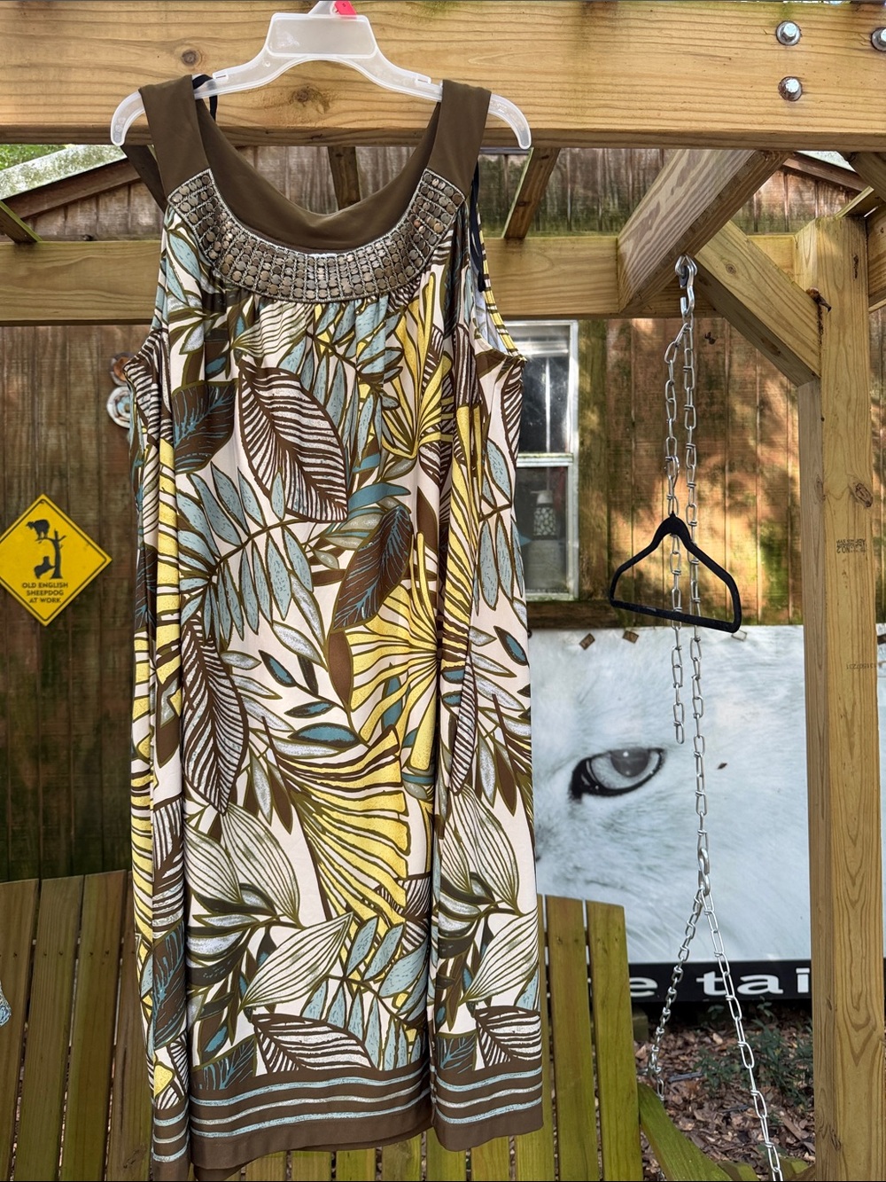 Sleeveless Brown and Yellow Tropical Print Women's Dress 22w Another Thyme dress